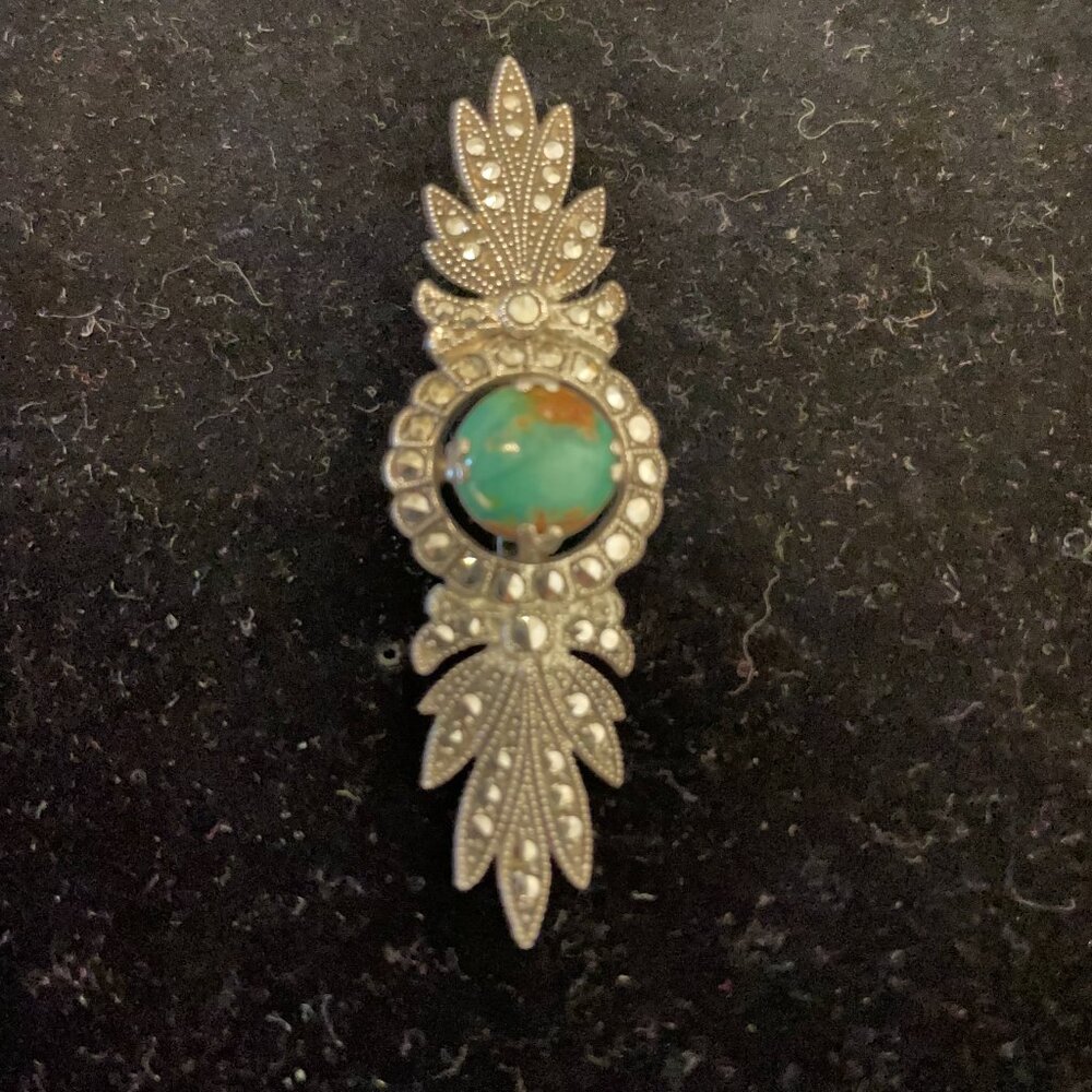 Antique variscite and turquoise sterling silver pendant